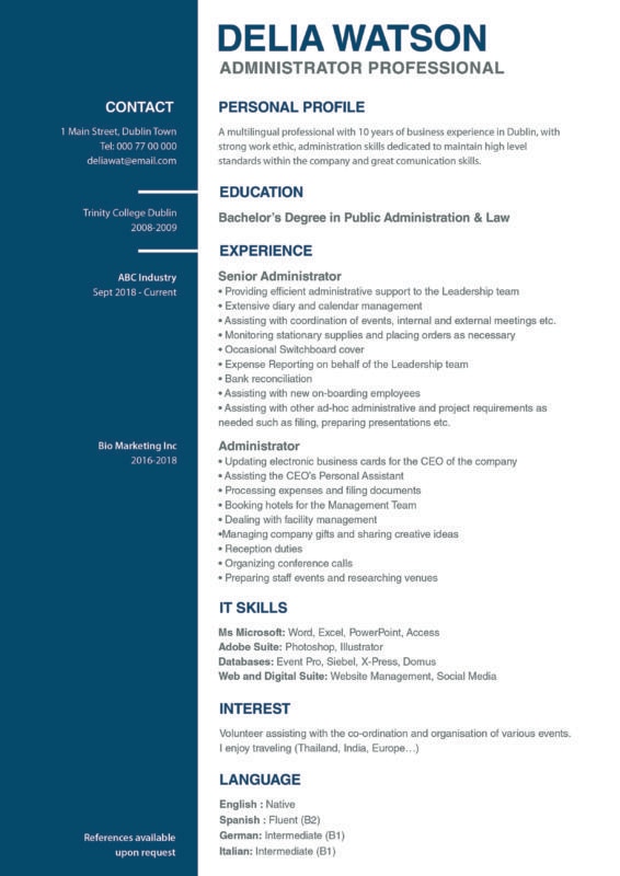 Administrator CV Advice Template IrishJobs Career Advice Administrator CV Advice Template IrishJobs Career Advice
