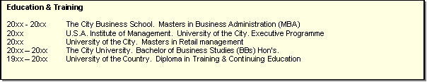 training cv example